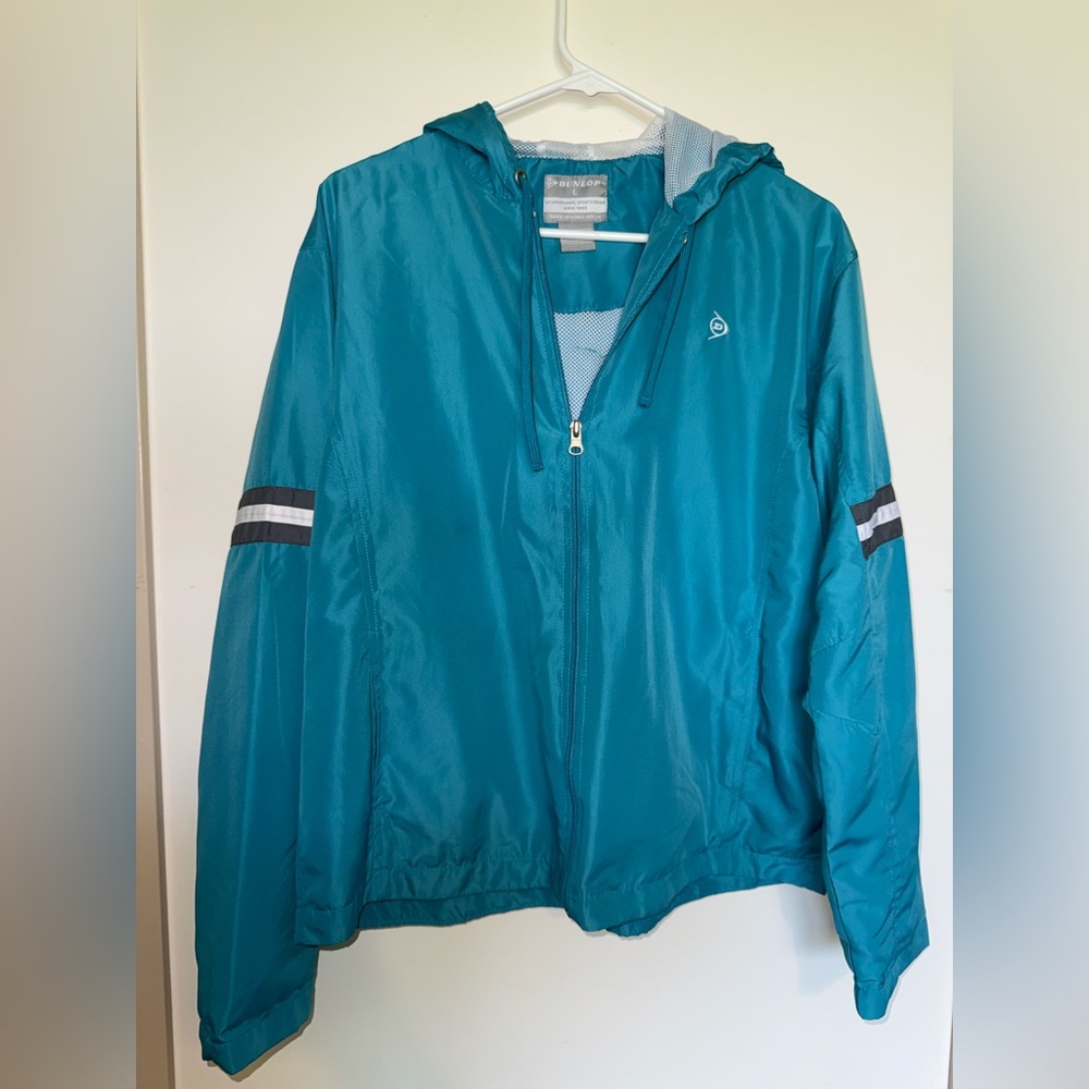 Dunlop VINTAGE Striped Teal Full Zip Windbreaker Jacket Large